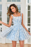 Stylish A Line Off the Shoulder Sage Printed Short Homecoming Dress