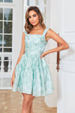 A Line Cute Blush Printed Short Homecoming Dress with Ruffles