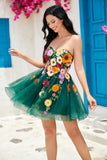 Gorgeous A Line Light Green Strapless Homecoming Dress with 3D Flowers