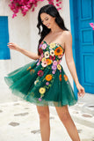 Champagne Strapless Homecoming Dress with 3D Flowers