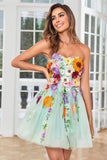 Gorgeous A Line Light Green Strapless Homecoming Dress with 3D Flowers