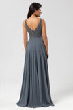 Confidently Charismatic A Line V Neck Eucalyptus Long Bridesmaid Dress with Beading