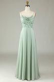 Certifiably Chic A Line Spaghetti Straps Dusty Pink Long Bridesmaid Dress with Beaded