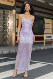 Trendy Sheath Spaghetti Straps Light Purple Long Prom Dress with Backless