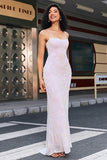 Trendy Sheath Spaghetti Straps Pink Long Prom Dress with Split Front