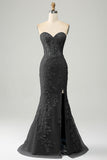Lilac Mermaid Sweetheart Corset Appliques Prom Dress With Side Slit