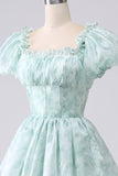 Blush A Line Square Neck Tiered Prom Dress with Ruffles