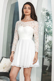 Cute White Bateau Long Sleeves Backless Short Graduation Dress