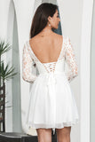 Cute White Bateau Long Sleeves Backless Short Graduation Dress