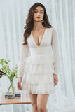 Cute White A-Line Short Tiered Graduation Dress