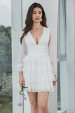 Cute White A-Line Short Tiered Graduation Dress