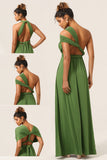 Charming A Line Olive Green Spandex Convertible Wear Long Bridesmaid Dress