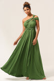 Charming A Line Olive Green Spandex Convertible Wear Long Bridesmaid Dress