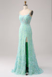 Mermaid Lace-Up Back Lilac Sequins Prom Dress with Slit