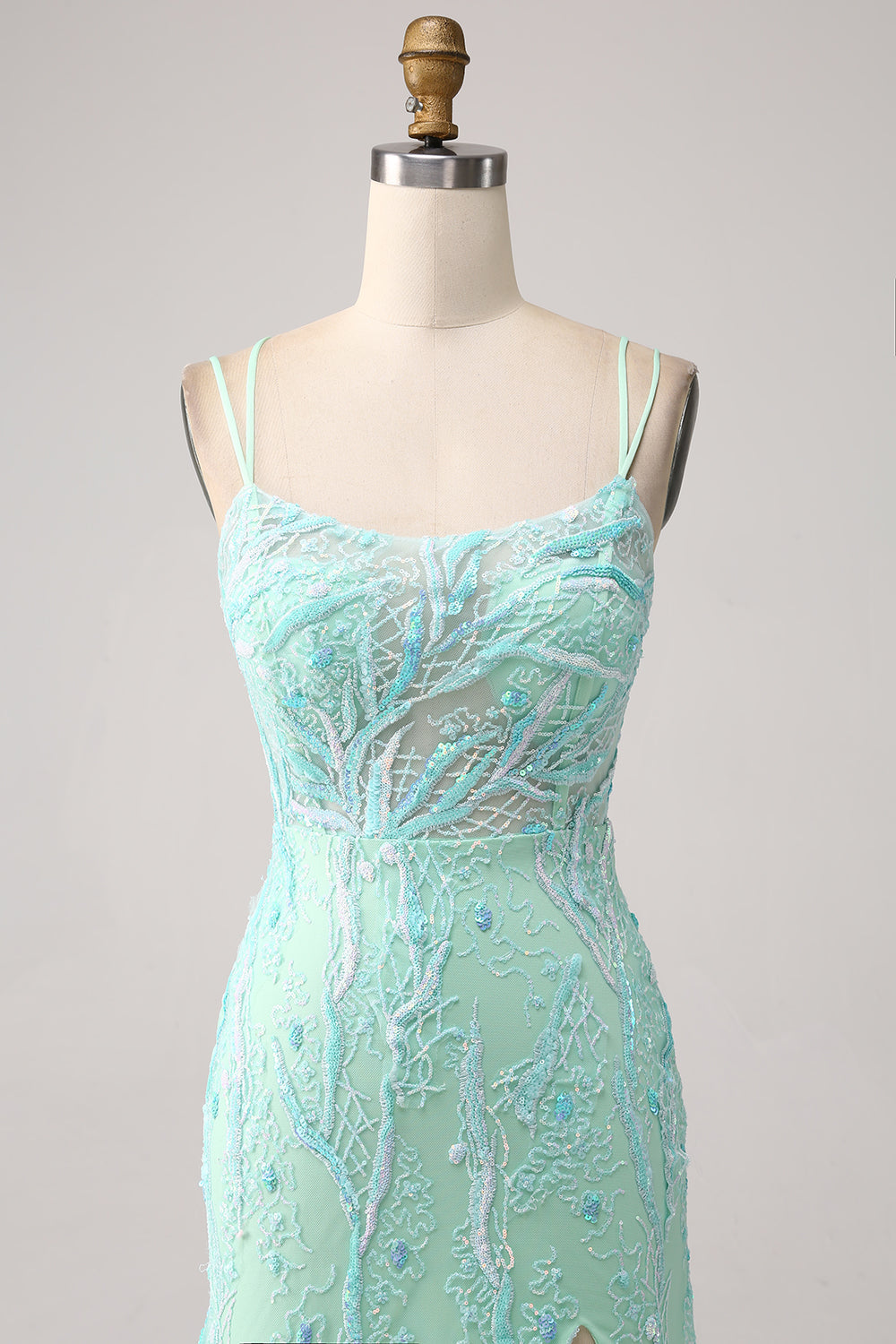 Mermaid Lace-Up Back Lilac Sequins Prom Dress with Slit