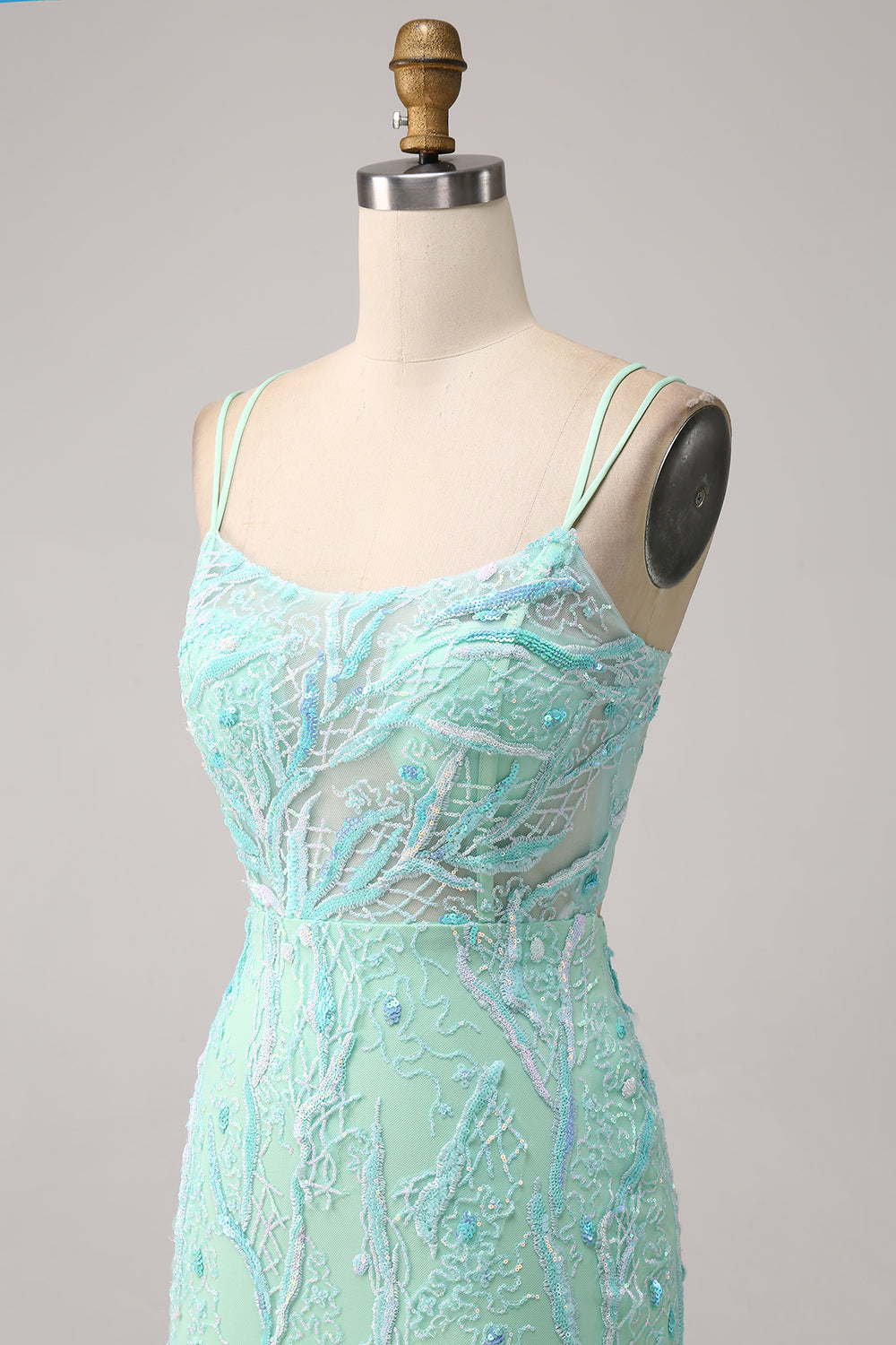 Mermaid Lace-Up Back Lilac Sequins Prom Dress with Slit