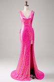 Sparkly Blush Mermaid Prom Dress with Slit