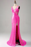 Sparkly Blush Mermaid Prom Dress with Slit