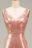 Sparkly Hot Pink Mermaid Prom Dress with Slit