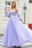 Gorgeous A Line Off the Shoulder Lavender Corset Prom Dress with Appliques