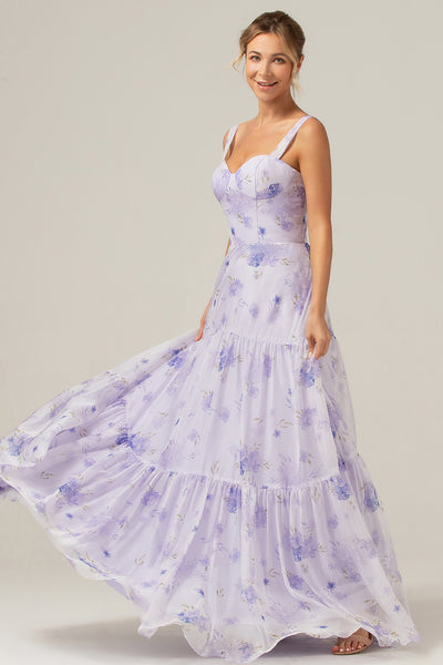 Zapaka Women Lilac Corset Floral Long Bridesmaid Dress A-Line Spaghetti Straps Formal Dress ZAPAKA Zapaka Women Lilac Corset Floral Long Bridesmaid Dress A-Line Spaghetti Straps Formal Dress ZAPAKA