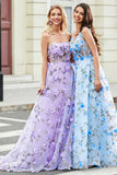 Gorgeous A Line Spaghetti Straps Lilac Long Prom Dress with 3D Flowers