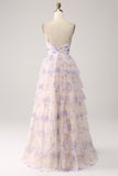 Lavender Flower Tiered Princess Long Prom Dress