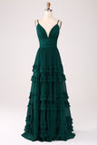 Spaghetti Straps Tiered Prom Dress with Pleated