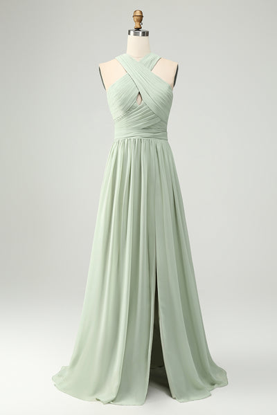 ZAPAKA Women Sage Green Bridesmaid Dress with Pleated Halter Chiffon A Line Wedding Party Dress, Chiffon color / US6 ZAPAKA Women Sage Green Bridesmaid Dress with Pleated Halter Chiffon A Line Wedding Party Dress, Chiffon color / US6