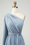 Convertible Chiffon A Line Dusty Blue Long Bridesmaid Dress