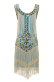 Champagne Gatsby 1920s Dress with Sequins and Fringes