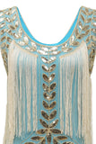 Blue Apricot Gatsby 1920s Dress with Sequins and Fringes