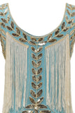 Blue Apricot Gatsby 1920s Dress with Sequins and Fringes