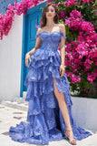 Princess A Line Off the Shoulder Dark Blue Long Prom Dress with Appliques