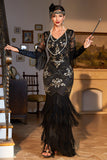 Sheath V Neck Black Sequins Long 1920s Flapper Dress with Fringes