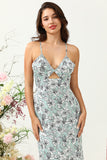 Grey Green Mermaid Floral Bridesmaid Dress