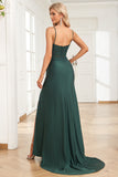 Mermaid Spaghetti Straps Dark Green Long Formal Dress with Beading
