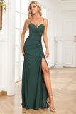 Mermaid Spaghetti Straps Dark Green Long Formal Dress with Beading