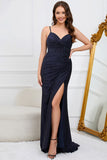 Mermaid Spaghetti Straps Dark Green Long Formal Dress with Beading