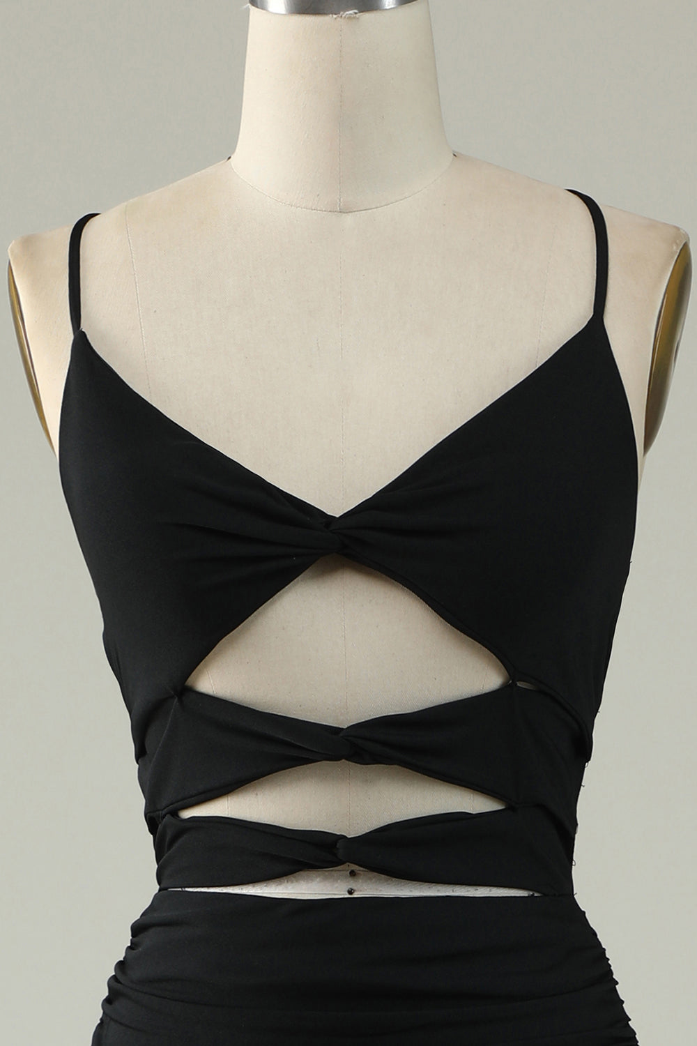 Mermaid Spaghetti Straps Grey Blue Long Formal Dress with Keyhole