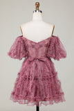 Off the Shoulder A Line Printed Cute Homecoming Dress