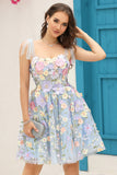 Blue Corset A-Line Short Homecoming Dress with 3D Flowers