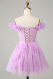 Pink Off the Shoulder Corset Homecoming Dress With Flowers