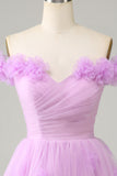 Pink Off the Shoulder Corset Homecoming Dress With Flowers