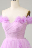 Pink Off the Shoulder Corset Homecoming Dress With Flowers