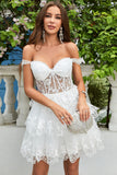 Princess A Line White Corset Tiered Short Homecoming Dress with Lace