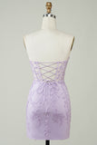 Hot Selling Bodycon Sweetheart Purple Corset Homecoming Dress with Appliques