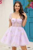 Lavender Corset Embroidery Short Homecoming Dress