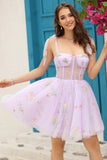 Lavender Corset Embroidery Short Homecoming Dress