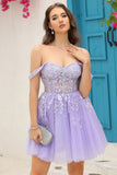 Lilac Corset Straps A-Line Short Homecoming Dress